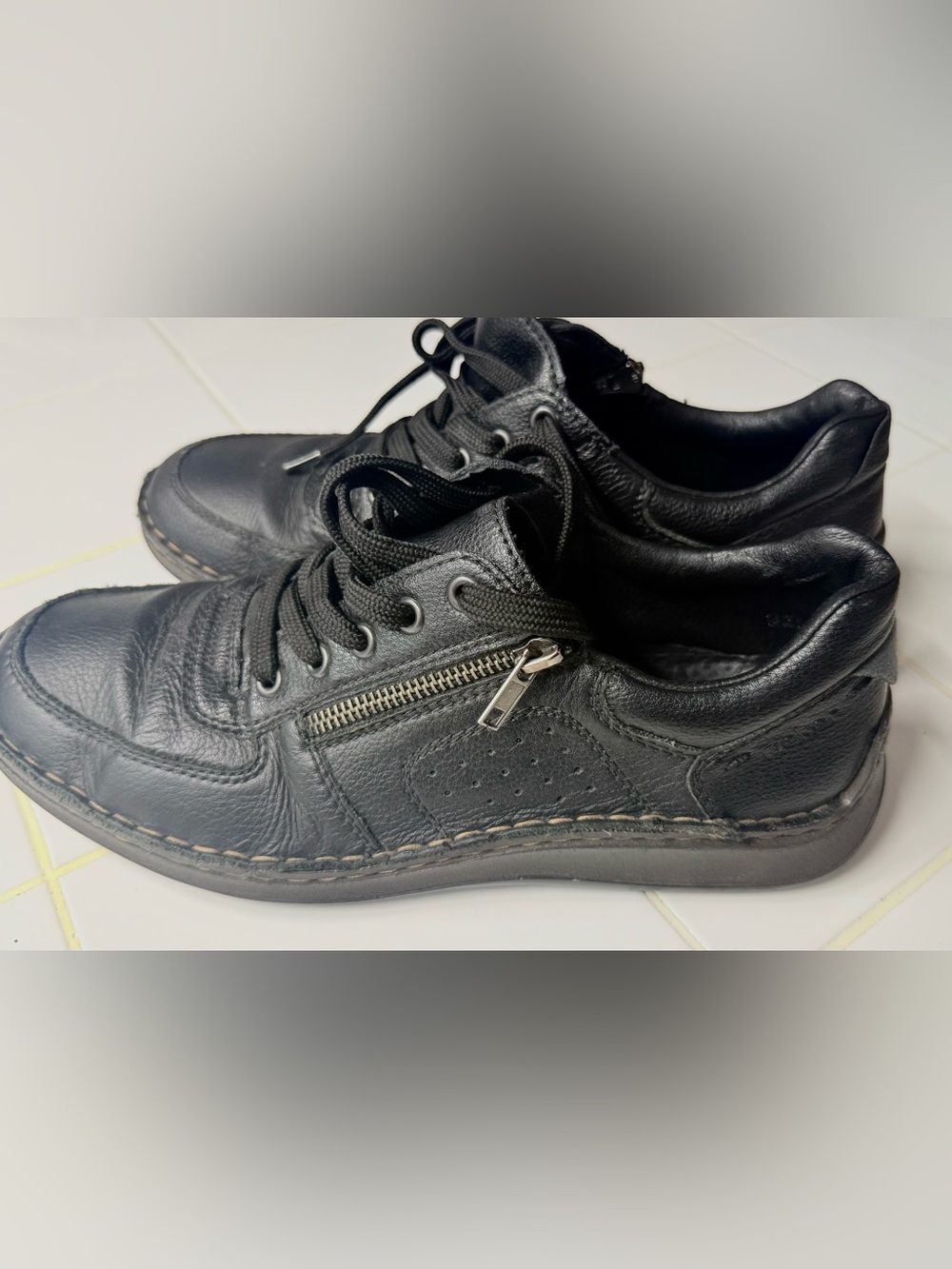 Rieker Black Leather Casual Lace-Up Shoes with Side Zip Size 9